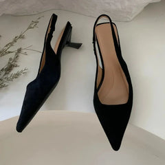 LIZAKOSHT - Pointed Toe Elegant Sandals Women Low-heel Office Women Shoes Retro Summer New Shoes Fashion Slingback Shoes Mules Pumps Woman