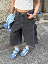 LIZAKOSHT  -  Vintage Black Denim Shorts Women Low Waisted Oversized Make Old Straight Wide Leg Summer Jeans Pants Kpop Causal Bottoms