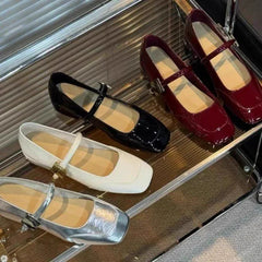 LIZAKOSHT  -  Patent Leather Mary Jane Shoes for Women New Fashion Mid Heel Dress Shoes Women Soft Sole Comfy Red Ballet Shoes Zapatos Mujer