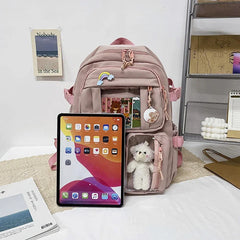 LIZAKOSHT - Women Backpacks Waterproof Multi-Pocket Git Nylon School Backpack Student Female Girls Kawaii Laptop Book Pack Mochilas Package