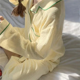 LIZAKOSHT - Women's Pajamas Set Spring Autumn Long Sleeve Ladies Korea Style Sleepwear 2 Pcs With Pant Solid Home Suit For Female