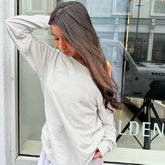 LIZAKOSHT - Long-Sleeved Slant Collar Off-Shoulder Solid Color Basic Versatile Loose Sweatshirt Women'S Lazy Style Slimming Outer Top