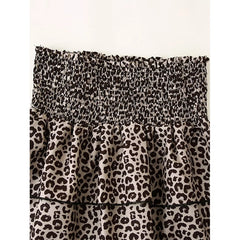 LIZAKOSHT - Vintage Elastic High Waist Leopard Print Mini Skirt Women Layered A-line Summer Short Skirts Y2K