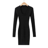 LIZAKOSHT  -  Autumn Winter Sexy U Neck Slimming Knitted Dress Spicy Girl Undercover Short Hip Wrap Skirt