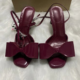 LIZAKOSHT - Brand Open Toe Women High Heels Sandals Patent Leather Large Bow Decoration Ankle Strap Wedding Bridal Dress Shoes for Ladies