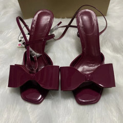LIZAKOSHT - Brand Open Toe Women High Heels Sandals Patent Leather Large Bow Decoration Ankle Strap Wedding Bridal Dress Shoes for Ladies
