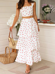 LIZAKOSHT - Casual 2-Piece Set with Floral Print Crop Top and Ruffled High Waist Skirt for Trendy Street Style Fashionistas