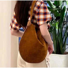 LIZAKOSHT - Women's Brown Suede Shoulder Bag Large Capacity Ladies Shopping Armpit bag Autumn Simple Tote Bag Luxury Leather Biker Bag