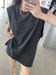 LIZAKOSHT - Mid-Length T-Shirts Women Loose All Match Summer Casual New Office Lady High Street Vintage Streetwear Tees
