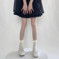 LIZAKOSHT - JK Lolita Kawaii Cute Socks Cute Bowknot Milky White Black Short Socks Women Soft Velvet Japanese Style Sweet Girls Short Socks