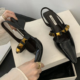 LIZAKOSHT  -  Sexy Rivet Slippers Women Low Heel Slingback Sandals Female Summer Pointed Toe Slide Chunky Designer Mules Pumps Sandalias Women