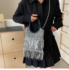 LIZAKOSHT - Trendy Design Sequin Tassels Tote Handbags and Purses Women Shoulder Crossbody Bags 2024 New Messenger Clutches Bag High Quality
