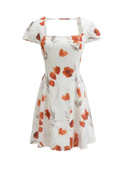 LIZAKOSHT - Summer New Flower Printed Square Collar High Waist Slim Dress Short Skirt