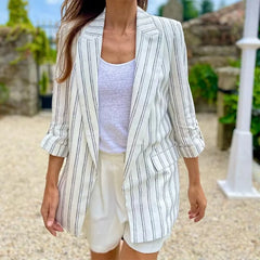 LIZAKOSHT  -  New Women Fashion Office Wear Open Casual Blazer Coat Vintage Long Roll-Up Sleeve Pockets Female Outerwear Chic Tops