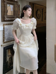 LIZAKOSHT  -  Summer Women Elegant Flower Wedding Party Dress Vintage Female France Ruffles Prom Dress Birthday Lady Princess Beach Dress