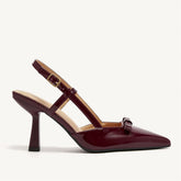 LIZAKOSHT - Women's Size 41 Elegant Burgundy Pointy Toe Slingback Pumps Summer Bowknot High Kitten Heels Black Office Lady Shoes