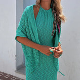 LIZAKOSHT - Casual Women Solid Color Loose Knitted Cardigan New Autumn Loose Sleeved Women Sweater Vintage Crochet Beach Cover-up Coats