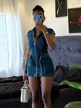 LIZAKOSHT  -  Fashion Denim Short Dress For Women Turn-down Collar Sleeveless Zipper Belt Vestidos 2025 Summer Elegant Female Casual Dresses