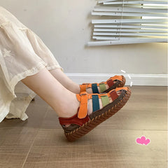 LIZAKOSHT - Ethnic Style Summer Women's Shoes Mixed Colors Comfortable Non-slip Thick Sole Flats New Casual Fashion Hiking Sandals