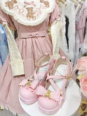 LIZAKOSHT  -  Lolita Original Dream Bear High Heel Princess Shoes Student Women's Singles Shoes Round Toe Cute Sweet Leather Shoes Cos Loli