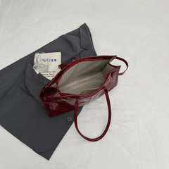 LIZAKOSHT - Shiny PU Leather Handbags Women Large Solid Elegant Shoulder Bags Classic Female Packages England Style Retro Casual Totes Lady