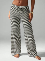 LIZAKOSHT - Stylish Women s Striped Trousers with Drawstring Waistband Loose Fit and Low Rise - Versatile Casual Pants for Any Occasion
