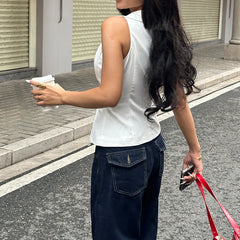 LIZAKOSHT  -  Women Casual V-neck Buttons Sleeveless Shirt Vest Minimalist Office Wear Lady Waistcoat Fashion Elegant White Tanks
