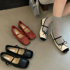 LIZAKOSHT  -  New Fashion Flat Mary Jane Shoes Classic Brand Designer Shoes Women Shallow Bow Splicing Dress Ballet Shoes Zapatos De Mujer