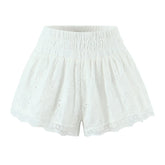 LIZAKOSHT - Hollow Out Shorts For Women Korean Style Elastic Waist Summer Clothing Chic White Sexy Beach Holiday Shorts Y2k Casual Streetwea