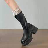 LIZAKOSHT - Chunky Platform Heel Women Ankle Boots Fashion Back Zippers Shoes Autumn Winter Mid Calf Booties Zapatos De Mujer