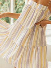 LIZAKOSHT - Women Summer Sleeveless Tie-up Strap Mini Dress Casual Striped Print A-Line Party Dress for Beach Vestidos Streetwear