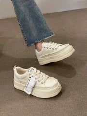 LIZAKOSHT - High on Platform Canvas Women's Shoes Lace Up Female Footwear Low Whit Summer 2024 Designer Autumn Shoe Offer New Luxury 39 in A