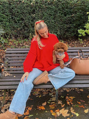 LIZAKOSHT - Casual Wine Red Women's Knitted Turtleneck Pullover Casual Oversized Long Sleeve Warm Jumpers Lady High Street Outerwears