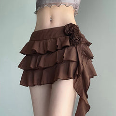 LIZAKOSHT - Chic Fashion Women 3D Floral Patchwork Layered Cake Skirt Streetwear Vintage Y2k High Waist Pleated Mini Faldas Mujer