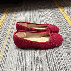 LIZAKOSHT - Winter Female Round Toe Ladies Flat With Plush Shoes New Autumn Butterfly-Knot Fashion Fur Flats Slip On Shoes For Women Ballet