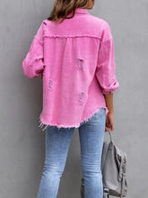 LIZAKOSHT - Women's Plain Button Front Ripped Drop Shoulder Mean Girls Coat without Cami Top, Summer Outfits 2024, Casual Basic Minimalist Longsleeves Shirt Collar Outerwear for Spring & Fall, Lady Clothes for Daily Wear, Womenswear