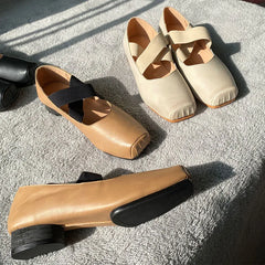 LIZAKOSHT Autumn New Brand Women Brown Flat Shoes Fashion Square Toe Ladies Mary Jane Shoes Shallow Slip On Soft Casual Ballet Sh