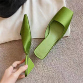 LIZAKOSHT - Satin Square Toe Mules Slipper Women Concise Low Heels Daily Dress Shoes Spring Summer Zapatos De Mujer