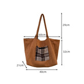LIZAKOSHT - Autumn and Winter Woolen Plaid Shoulder Bag Double Sided Use Handbag Large Capacity Tote Bags For Women