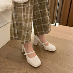 LIZAKOSHT - Ladies Summer Footwear Pumps Gothic Shoes for Women Mary Jane on Heeled Black Square Heels Japanese Style Lolita High Toe E