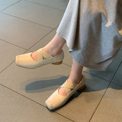 LIZAKOSHT Autumn New Brand Women Brown Flat Shoes Fashion Square Toe Ladies Mary Jane Shoes Shallow Slip On Soft Casual Ballet Sh
