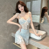 LIZAKOSHT - Pure Sexy Lace Suspender Dress for Women with High-end Temperament Tight Waisted Ruffle Edges and Buttocks