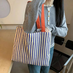 LIZAKOSHT - Preppy Style Striped Casual Large Capacity Handbag Tote Bags Women Commute Shoulder Bag