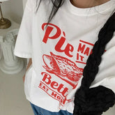 LIZAKOSHT - Korean Fashion Pie Printed Graphic Tees Vintage Women Streetwear T-shirt Cute Food T Shirt Unisex Retro Grunge Clothes Oversized