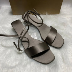 LIZAKOSHT - Luxury Satin Ankle Strap Low Heels Women Modern Sandals Summer Elegant Open Toe Brand Designer Large Size Female Office Shoes