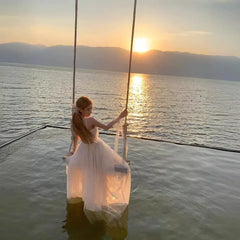 LIZAKOSHT - French Butterfly Strapless Long Dress Women Pure Desire Backless Lace Fairy Skirt Beach Vacation Summer Hot Sale Of The Season W