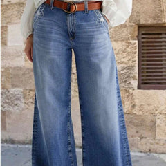 LIZAKOSHT - Fashion Casual Washed Wide Leg Jeans for Woman Y2k Clothes Stretchy Comfort Vintage Denim Trousers Fashion Casual