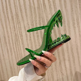 LIZAKOSHT - new Women sandals plus size 22-26.5cm microfiber leather Tiger tooth shaped heel mules women summer shoes Europe and America