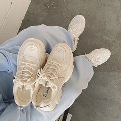 LIZAKOSHT - Summer Woman Flats New Beige Breathable Soft Bottom Heightened Thick Bottom Casual Sports Shoes Womens Shoes