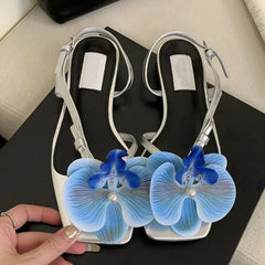 LIZAKOSHT  -  Flower Designer Slingback Sandals Female Summer Fashion Vacation Beach Clip Toe Shoes Comfy Dress Shoes Open Toe Flat Sandalias